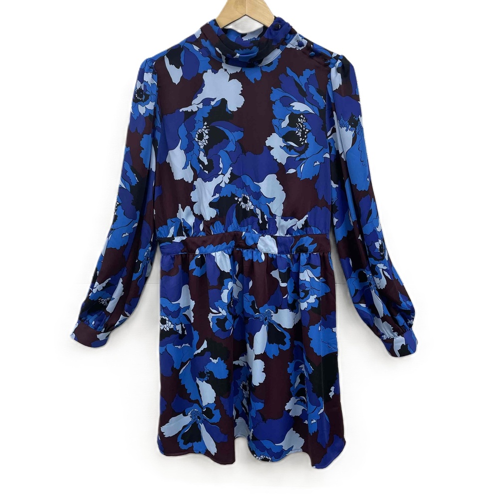 Who‎ What Wear Floral Mock Neck Mini Dress Blue Burgundy Long Sleeve Size M